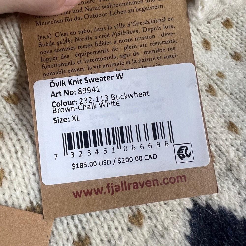 NWT Fjallraven Women's XL Ovik Knit Sweater Buckwheat Brown Wool Nordic 89941 - Picture 3 of 8